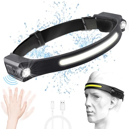 Funmo Lampe Frontale Rechargeable USB Frontale led Torche 600 Lumens avec Capteur 230°, 5 Modes d'éclairage et étanchéité IPX4 pour Pêche, Camping, Randonnée, Cyclisme