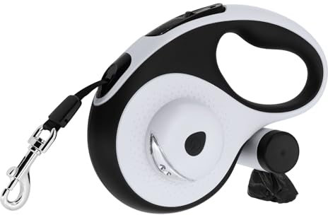 MoYouno Hundeleine,einziehbare Hundeleine,einziehbare Hundeleine mit Kotbeutelhalter,robuste Haustierleine,langlebig,automatisch,ausziehbar, Hundetrainingsleine,Flutlicht für Spaziergänge mit-Schwarz