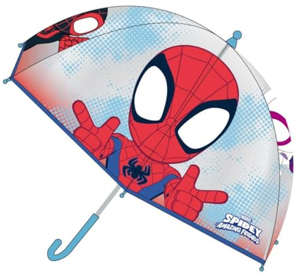 Paraguas de Burbuja Spidey,Manual,Transparente con estampado de Spiderman,100% POE,Estructura de Fibra de Vidrio,Producto Original Diseñado en España