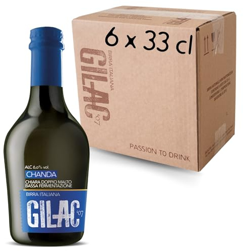 GILAC CHANDA - Birra artigianale Chiara Doppio Malto 6 Bottiglie da 33 cl - Birra artigianale Italiana Non Filtrata e Non Pastorizzata, Birre artigianali confezioni regalo Gradazione Alcolica 6.0% Vol
