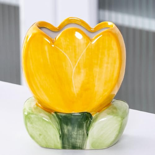 Busnos Jaune Pot à Crayons Pot a Crayon Organisateur De Bureau Porte Stylo Porte Crayon Rangement Pinceaux Maquillage Accessoire Tulipes Décoration De Bureau Pour Femme