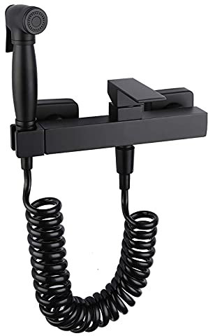 Stoffwindel-Sprühset, Messing, heißes und kaltes Wasser, Hand-Bidet-Sprühset, Toilettenset, schwarzes Toiletten-Sprühset mit einem Griff, wandmontiertes Badezimmer-Toilettenset mit Duschschlauch