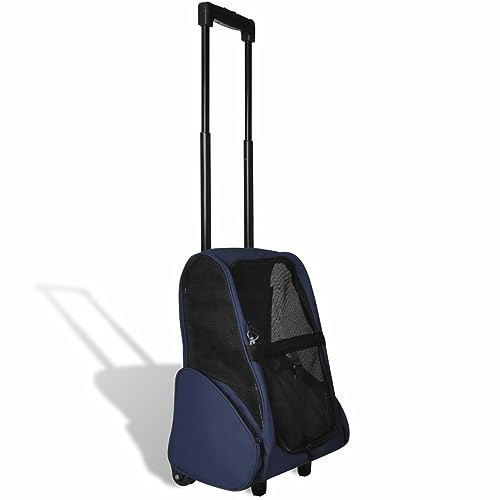 Tidyard Chariot Polyvalent Pliable pour Animaux de Compagnie Bleu, Sac à roulettes pour Chien, Sac Transport Chat Petit Animal Chariot pour Voyage en Train, Voiture