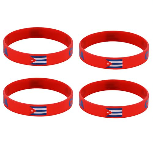 ZENRUIMING 4 pulseras de silicona con bandera cubana, pulseras de goma elástica para deportes al aire libre, pulseras de animación para fanáticos, recuerdos de viaje a Cuba, Talla única, Silicona, No