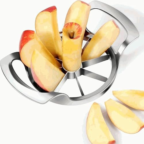 CHEFZOCO Cortadora de manzana, Cortador de frutas, Descorazonador de Manzanas, Pelador de manzanas, Partidor de manzanas, con 8 Cuchillas de Acero Inoxidable, Plateado