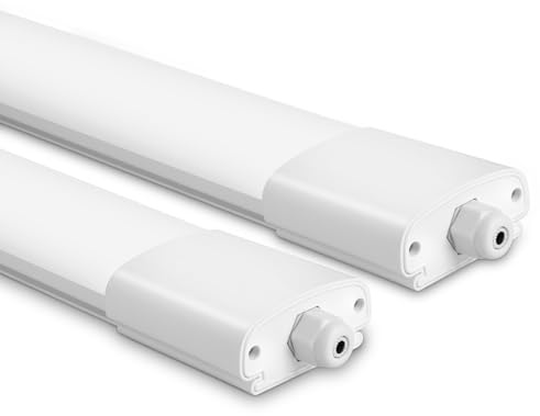 IEGLED Pack de 2 lámparas LED para ambientes húmedos 60 cm, fluorescente led 4000K, 20W 2200LM lampara techo cocina, IP65 plafon cocina para Oficina Garaje Taller