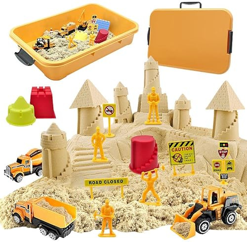 Playtastic Sable cinétique 1,4 kg Chantier de Construction avec malette transportable