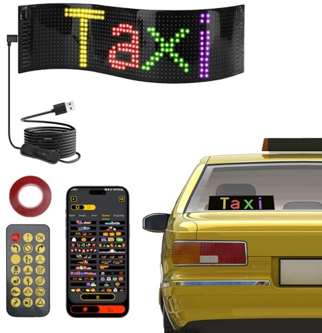 LED Laufschrift, 9 x 37cm Flexible Programmierbar Anzeigetafel mit App und Fernbedienung, Bluetooth LED Matrix Display Panel für Auto, Party, Geschäft, Bar