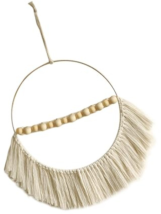 Whltzf Grand Cadre Rond Vinta Macrames Muraux Suspendus Pavillons À Main Perles Bois Ornement Fleur Séchée Chambre À Coucher Suspendre