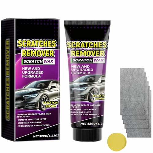Kit Rimozione Graffi Auto 120g,Car Scratch Remover Wax,2025 Nuovo Rimuovi Graffi Auto con 6 Panni Nano + Spugna,Pasta Riparazione Vernice Car,Kit Eliminazione Scratch per Superfici Verniciate