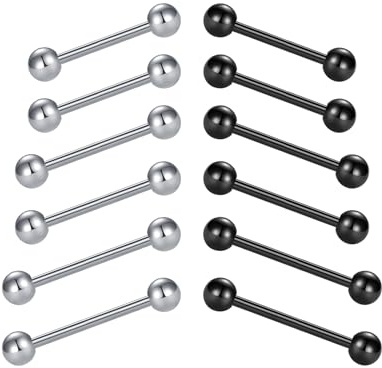 MODRSA Barra per Lingua 14G Filettatura Esterna Acciaio Chirurgico Argento 14mm Barbell Piercing