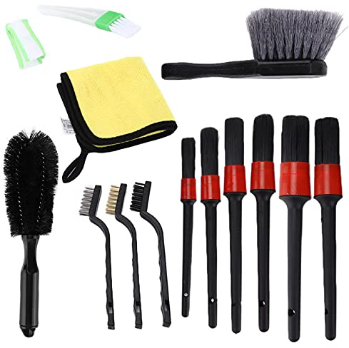 Car Detailing Brush Kit Microfiber Cloth Cleaning Wheel Dashboard Engine for Cars Trucks Motorcycles RVs Boats [Interior and Exterior Cleaning]