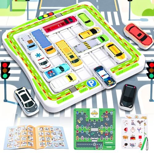 ZXShow Montessori Jeu de Société Jouet de Voiture d'embouteillage Jeu de logique avec 360 Niveaux Tableau de comptage magnétique Alphabet Famille Jeux Voyage 1 Joueur ou Plus dès