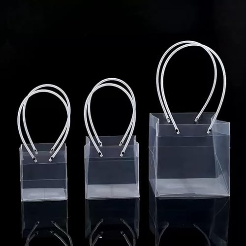 20 pezzi Borse Regalo Wedding bag in PVC Trasparente quadrata, Sacchetti Impermeabili con Manici Porta Oggetto Fiori Bomboniera per Matrimoni e Feste (18 * 18 * 18CM)