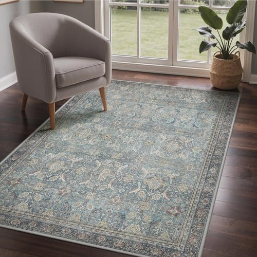 GENIMO Tappeto Morbido a Pelo Corto, 120x170 cm, Antiscivolo e Lavabile in Lavatrice, Stile Boho Vintage, Elegante per Camera da Letto, Soggiorno, Studio, Sala da Pranzo, Colore Blu Marino Retro
