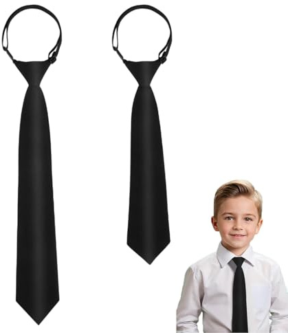 OuryTech Cravatta Nero, 2 pezzi Cravatta Nera per Bambini, Cravatta Regolabile per Ragazzi 8-14 Anni, Ideale per Matrimonio e Scuola