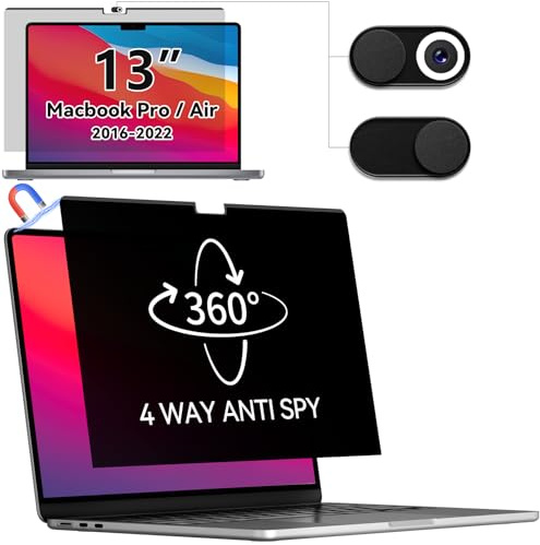 IPROKKO 360° Magnetic Privacy Screen Filter for MacBook Pro 13 Inch (2016-2022, M1, M2) and MacBook Air 13 (2018-2020, M1), Removable Laptop Privacy Filter Anti Glare Blue Light