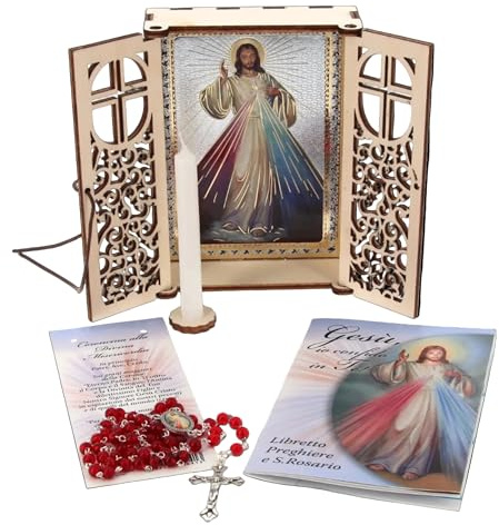 SHALOM - Altarino Devozionale Comprensivo Di Candela, Corona E Libretto - Gesù Confido In Te 11x15x4 Cm