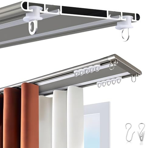Asta per tenda a 2 vie ultra sottile per montaggio a soffitto, asta scorrevole per soggiorno, camera da letto, divisorio doccia (champagne, 3 m), design elegante e durevole