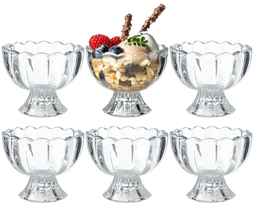 JGKYLDZ 5oz Iced Cream Dessert Bowl, Vintage Footed Tulip Glass Dessert Cups, Cute Glass ware with Heavy Base, Drinking Cup for Sundae, Fruit, Ice Cream, Snack, Condiment, Holiday Party (6)