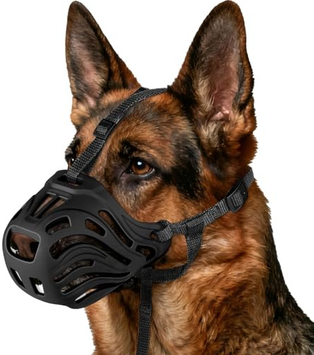 Maulkorb für Hunde, Silikon Maulkorb Verstellbar, Atmungsaktiver Maulkorbs Hunde, Hundemaulkorb für Kleine, Mittlere und Große Hunds, Verhindert Bellen, Beißen und Kauen (Schwarz, M)