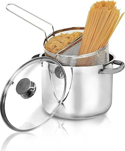 SPAGHETTIERA CON DOPPIO CESTELLO INCLUSO (TRIPLO FONDO A INDUZIONE) Tutto In ACCIAIO INOX Diametro 22cm Capacità 6 lt MADE IN ITALY