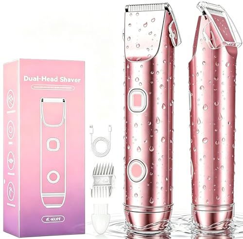 Bamkmbe Afeitadora eléctrica 2 en 1 para mujer, Rasuradora Zona Intima, recortadora de bikini de doble cabeza, IPX7 uso húmedo y seco, cortapelos corporal para brazos piernas Fácil Limpieza (Rosa)