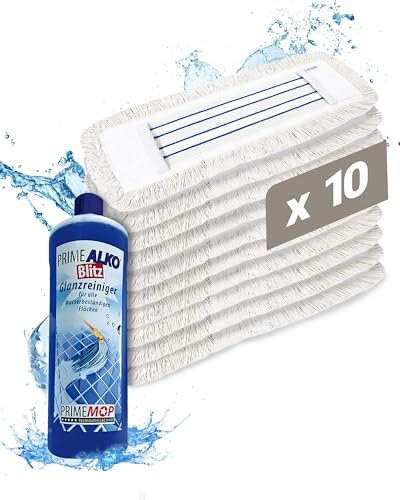 Prieser 10x Profi Wischbezug 40cm inkl.1L Reiniger – aus robuster Baumwolle und Mikrofaser – Fusselfreier Wischmopp Bezug für sehr Gute Schmutzaufnahme – langlebiger Bodenwischer Bezug