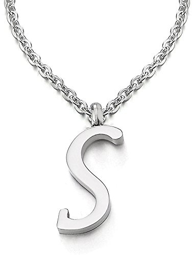 COOLSTEELANDBEYOND Name Initiale Alphabet Buchstaben A bis Z Anhänger Edelstah Halskette für Damen Herren mit 50cm Stahl Seil-Kette