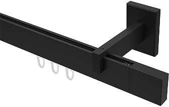 INTERDECO Innenlauf-Gardinenstange eckig 14 x 35 mm, kantige Innenlaufstange aus Metall, Schwarz, zur Wandmontage, Typ 10212919, 140 cm