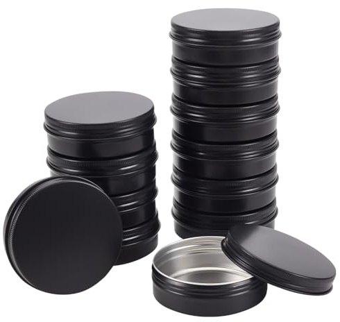 BENECREAT 12PCS 100ml Aluminum Tin Jars, Round Aluminum Tin Cans Cosmetic Containers with Screw Lid for DIY Crafts Travel Storage-Black