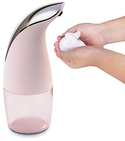 Dispenser di Sapone Automatico 400ml, Schiumogeno Dispenser Automatico Senza Contatto, 2 Volumi di Schiuma Regolabili, Dispenser Automatico di Disinfettante per Le Mani per Bagno Cucina Pink