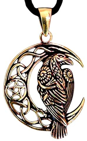 Kiss of Leather Anhänger Rabe im Mond aus Bronze mit Baumwollband