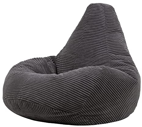 icon Dalton Cord Recliner Bean Bag, Charcoal Grey, Large Adult Bean Bag Chair with Filling Included, Comfy Chair, Living Room Furniture, Bedroom Furniture