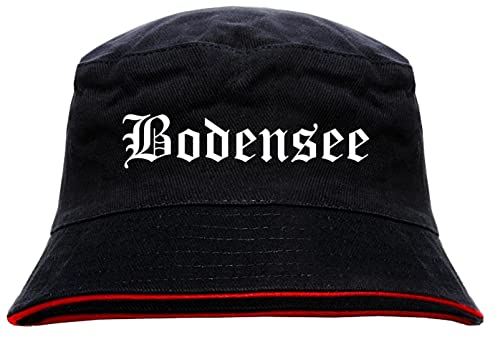 sostex Bodensee Anglerhut - Altdeutsche Schrift - Schwarz-Roter Fischerhut L Schwarz