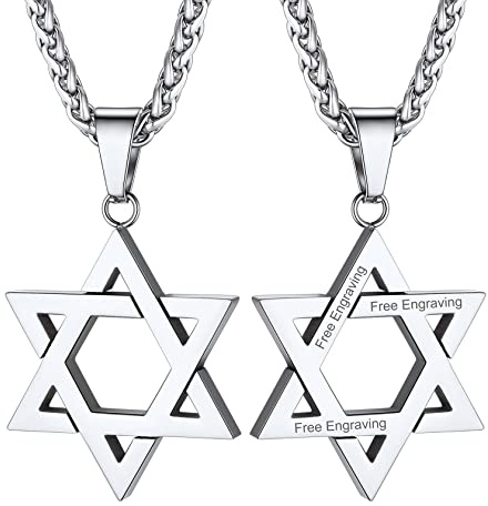 ChainsHouse Personalizable Estrella David Colgante Salomon Personalizable, Cadena con Estrellas de Seis Puntas Tono Plata