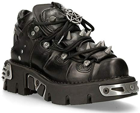 New Rock 110-S1 Men's Black Leather Spiked Ankle Boots