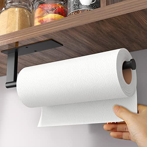 Paper Towel Holder Under Cabinet - Self-Adhesive or Drilling, Kitchen Roll Holder Wall Mounted, Towel Rack for Organization and Storage, Stainless Steel Kitchen Paper Roll Holder