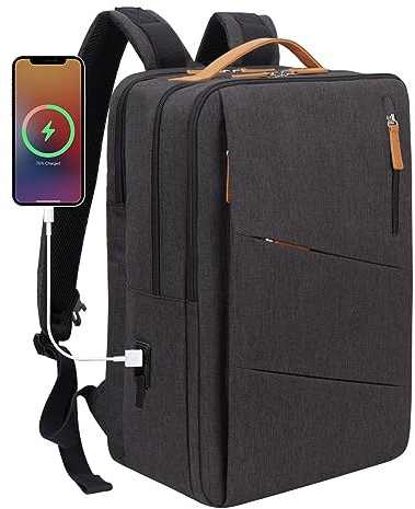 Hp hope Laptopryggsäck dam och herr, 22 l handbagage för 15,6 tum bärbar dator, skolryggsäck med USB-laddningsport, vattentät ryggsäck för resor, arbete, flygresor