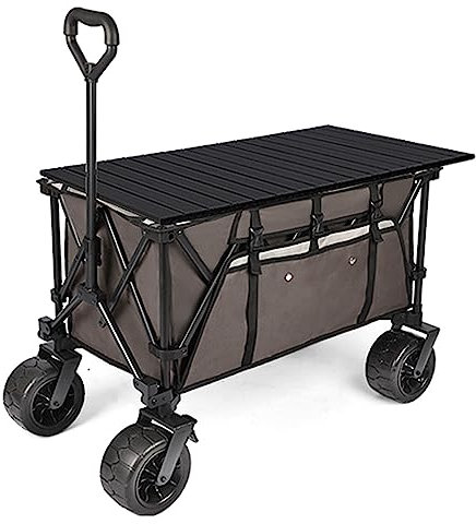 WRJAHCG Dunkelgrau Bollerwagen Faltbar,Garten Handwagen Faltbar Breite Tragfähigkeit 90Kg Reifen Transportwagen Kapazität 150L Mit Seitentasche Verstellbarem Griff Und Faltplatten