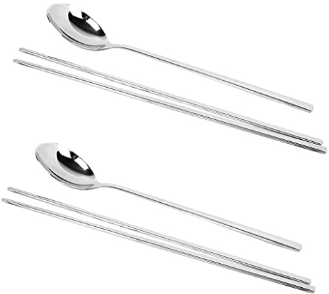 Tiuimk Juego de 2 palillos planos de acero inoxidable coreanos