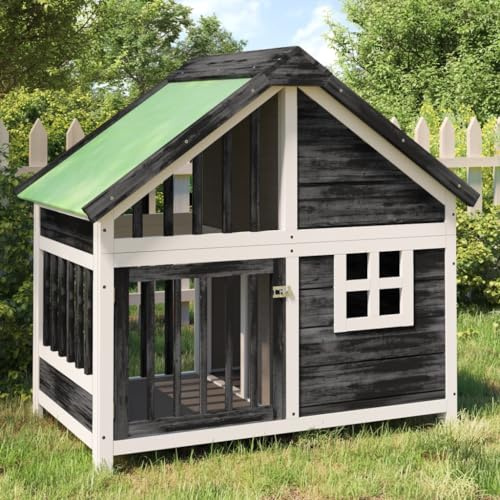 SECOLI Cuccia Cane Esterno Cuccia in Legno Casetta per Cani in Legno Massello di Pino Grigia 96x60,5x87 cm