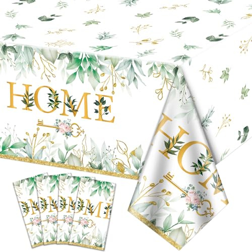 4Pcs Mantel Home Sweet Home - Decoraciones de inauguración Cubremesa, Rectangular Clave Casa Decoración Mantel para Nueva Decoración del Hogar Calentamiento Casa Fiesta de Bodas Suministros, 130x220cm