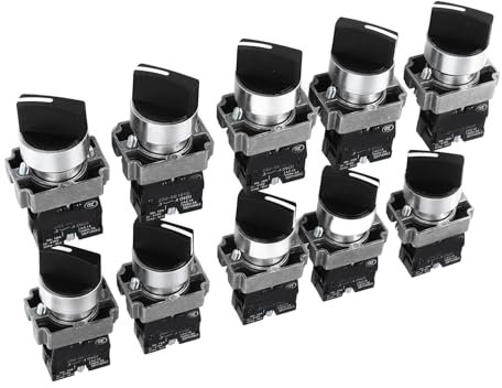 Knob Switch, 10Pcs XB2 Rotary Switch 3 Position Self Locking Knob Switch for Power Tools Vehicles Lamps AC240V, Aluminum Alloy