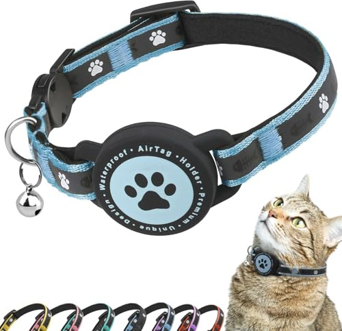 Airtag Katzenhalsband, Dehnbares Katzenhalsband mit Apple Air Tag Halterung | Leicht und Bequem, Ultra Elastische GPS Katzenhalsbänder für Katzen, Kätzchen und Welpen (Saphirblau)