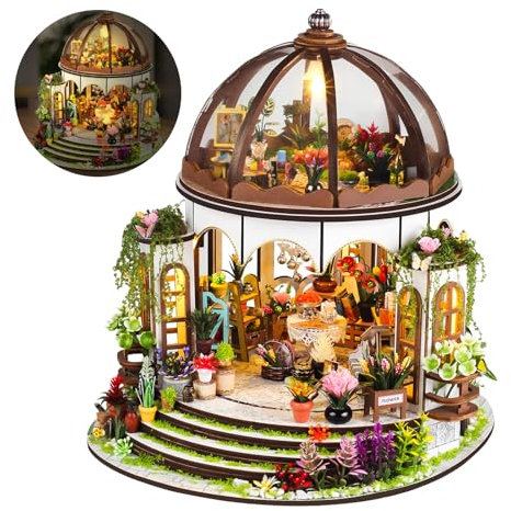 Maison de Poupée en Bois Miniature, Maison a Construire Kit,DIY Miniature De Jardin House avec Meubles et Lumière LED, Cadeau de Bricolage pour Adultes
