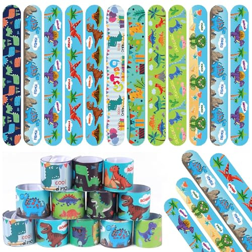 Pulseras Slap de Viicoor para niños, 24 piezas, bandas de dinosaurio, rellenos de fiesta multicolor