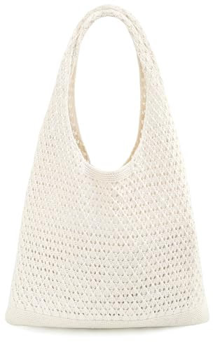 beifon Strandtasche Damen Sommer Boho, Gestrickte Tasche Beach Bag Netz Strandbeutel, Häkeltasche Mesh Gehäkelt Handtasche, Tote Bag Netztasche Umhängetasche Sommertaschen für Reisen, Alltag (beige)