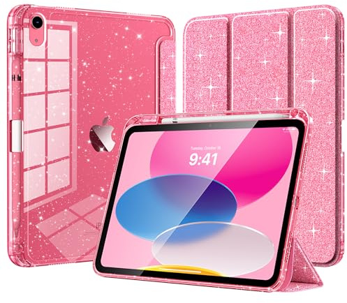 TiMOVO Fodral för iPad (A16) 11:e generationen 11 tum 2025, iPad 10:e generationen 10,9 tum 2022, glitterTPU-fodral med glänsande klart skal och pennhållare, automatisk uppvakning/sömn