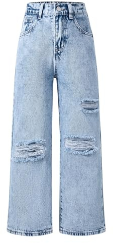 FEOYA Jeans Déchiré Ado Fille Pantalon Cargo Baggy Large Enfant Jean Taille Élastique Bleu 11-12 Ans